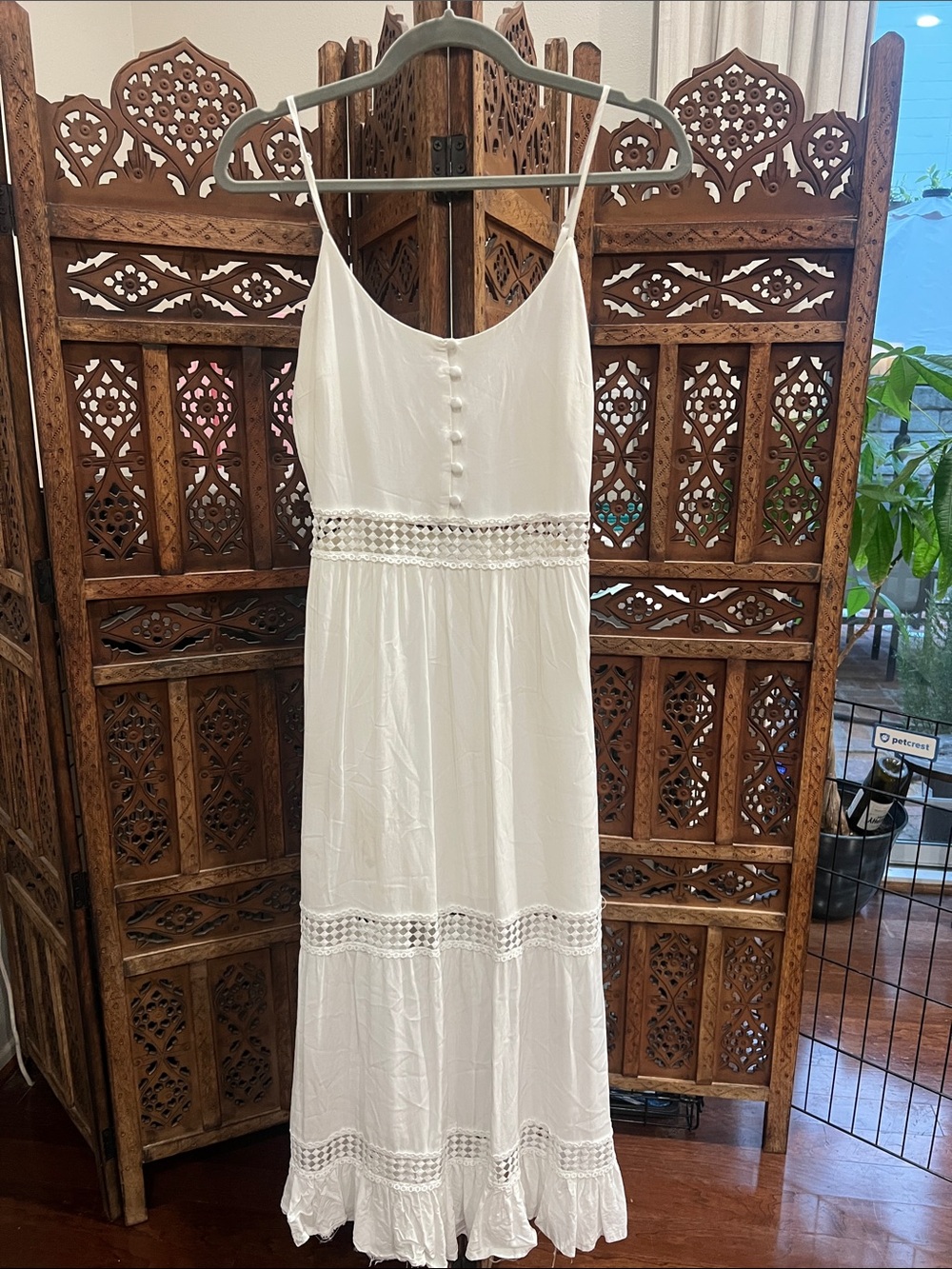 Jack by BB Dakota White Spaghetti Strap Maxi Dress with Lace Insets